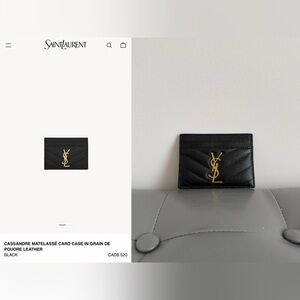 YSL Cassandra Matelassé Card Case Black Grain de Poudre Leather